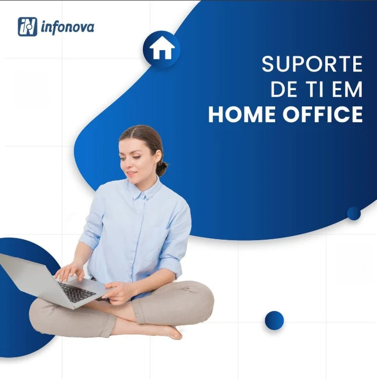 Mulher trabalhando em home office com laptop e suporte de TI