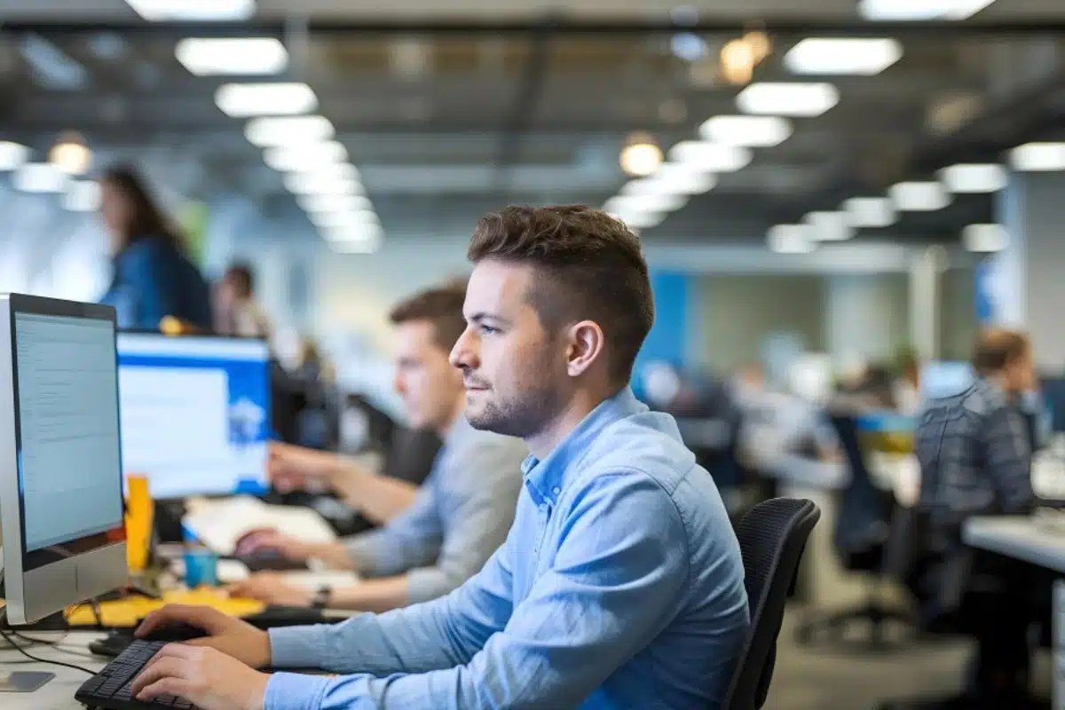 Homem trabalhando em uma empresa de TI.